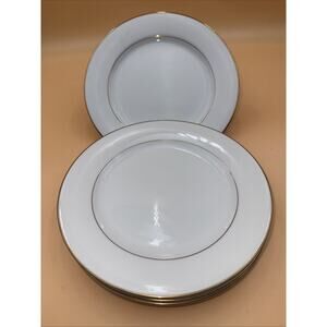 Noritake Dawn Set of 4 China Salad Plates 8-1/4" White Gold Trim 5930 Excellent